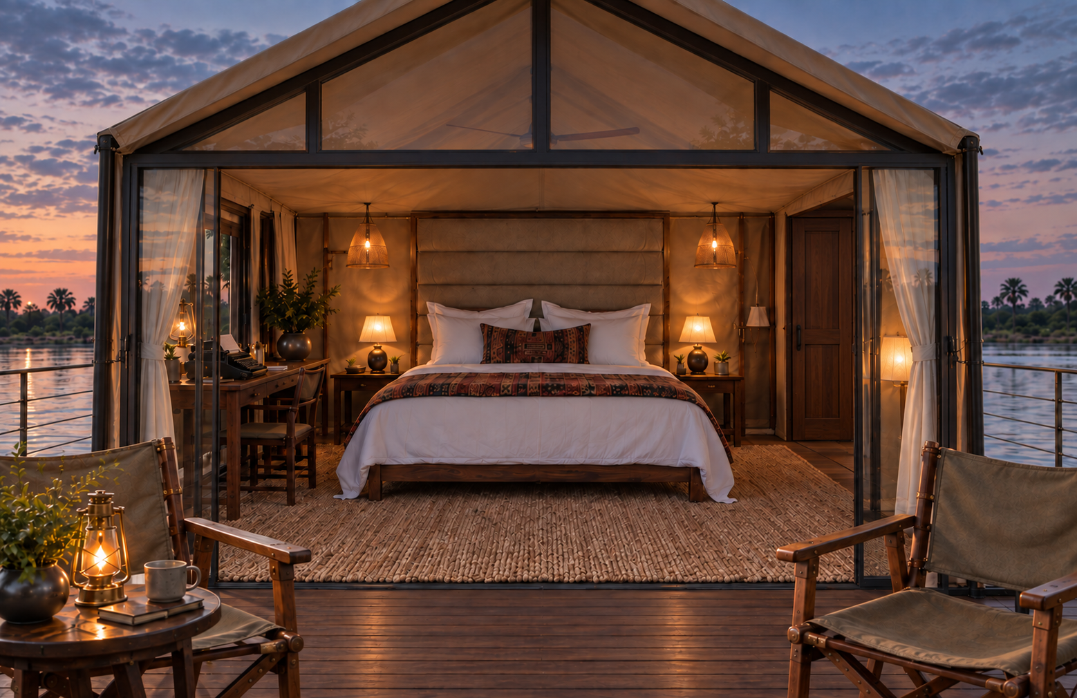 Approved bedroom design with a glazed gable, canvas roof without a front flap, and a closed rear door