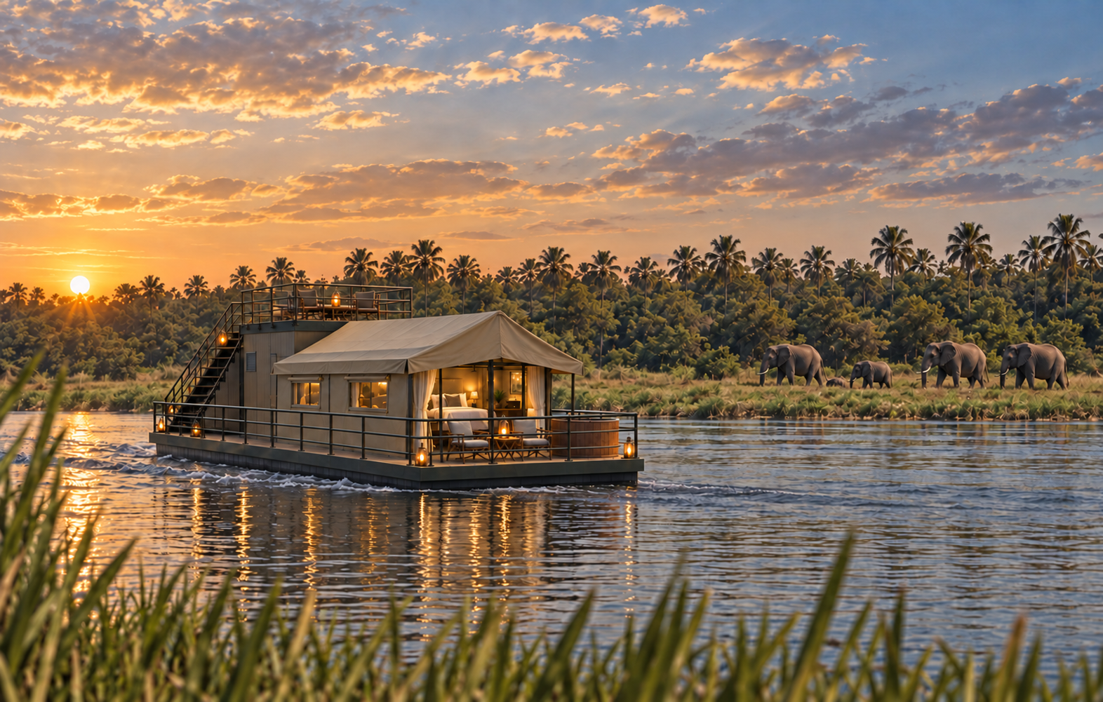 Latest Zambezi Sol exterior rendering with elephants on the riverbank
